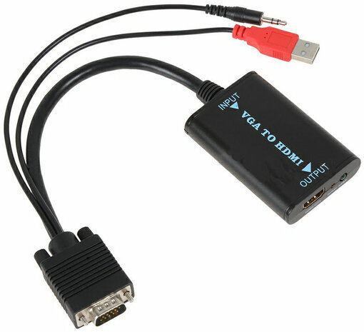 VGA naar HDMI adapter : VGA M naar HDMI F (actief, via USB-voeding)