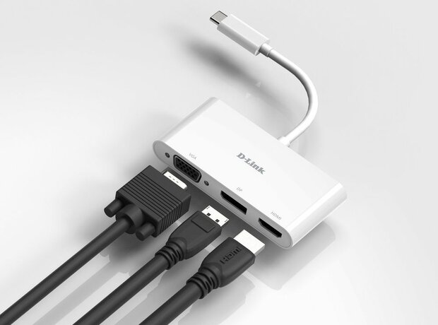 DUB-V310 Video adapter : USB-C naar DisplayPort, HDMI en VGA (11 cm, 4K support)