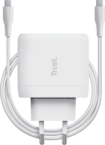 Maxo Compacte USB-C-oplader (65 Watt, bijgeleverde USB-C-kabel van 2 m, wit)