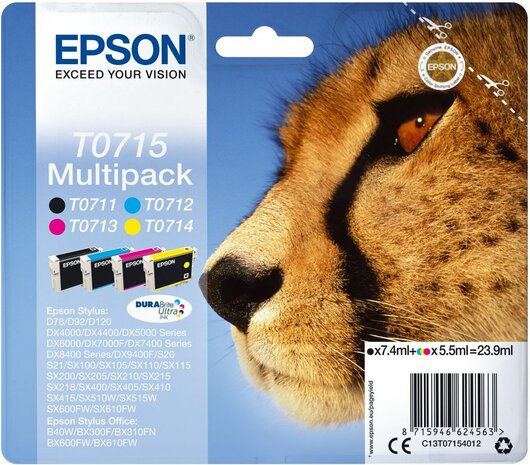 T0715 inkjetcartridges multipack (zwart, cyaan, magenta en geel)