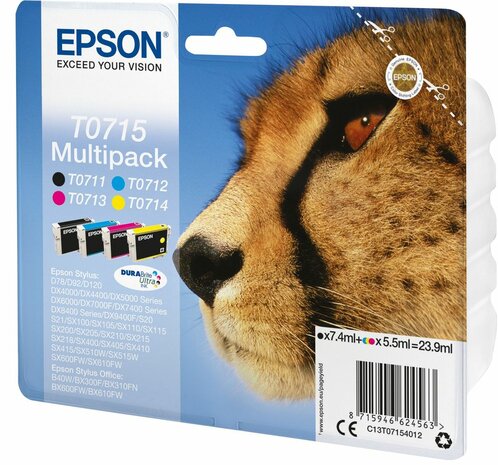 T0715 inkjetcartridges multipack (zwart, cyaan, magenta en geel)