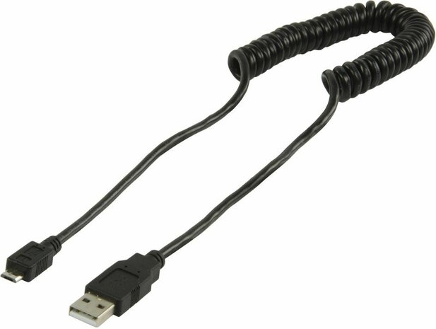 USB 2.0 kabel : A M naar micro B M (2 meter spiraalkabel)