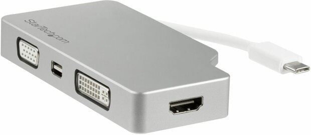 Aluminium Travel A/V Adapter : 4-in-1 (USB-C naar VGA, DVI, HDMI of MDP, 4K)