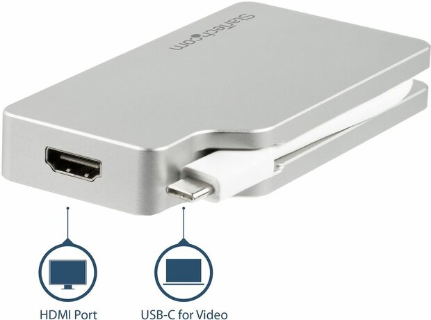 Aluminium Travel A/V Adapter : 4-in-1 (USB-C naar VGA, DVI, HDMI of MDP, 4K)