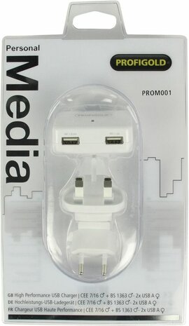 High Performance USB-Charger (2,4 A en 1 A, wit)