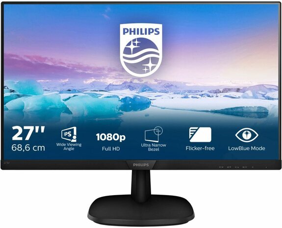 V-line 273V7QDAB LED 27&quot;, 1920 x 1080 Full HD IPS, 1.000:1, 5 ms, HDMI, DVI-D, VGA, speakers, zwart