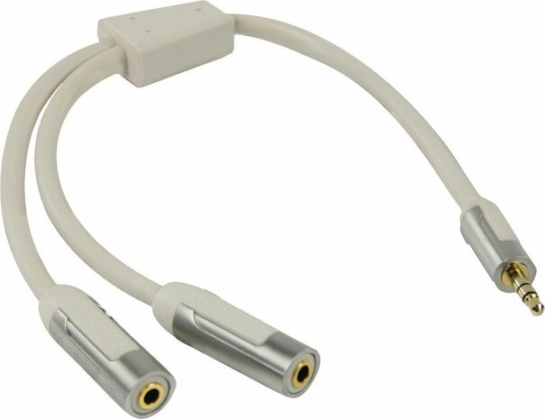 PROM3200 High Performance Headphone Splitter : 3,5 mm M naar 2 x 3,5 mm F (wit, 20 cm)