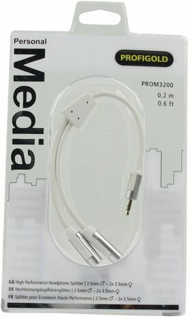 PROM3200 High Performance Headphone Splitter : 3,5 mm M naar 2 x 3,5 mm F (wit, 20 cm)