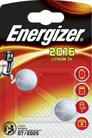 CR2016 (lithium, 3 Volt, 2-pack)