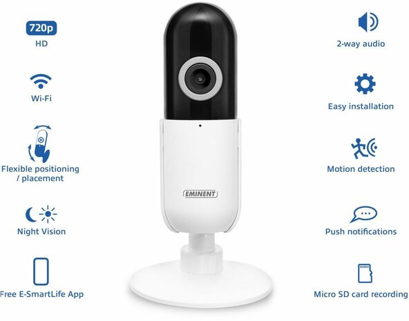 EM6400 Network surveillance camera (indoor, dag/nacht, 1280 x 720, fixed focal, audio, Wi-Fi)