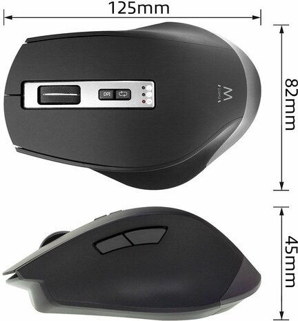 Multi-Connect Wireless Mouse (tot 3 apparaten, USB en USB-C ontvanger, BlueTooth en 2,4 GHz)