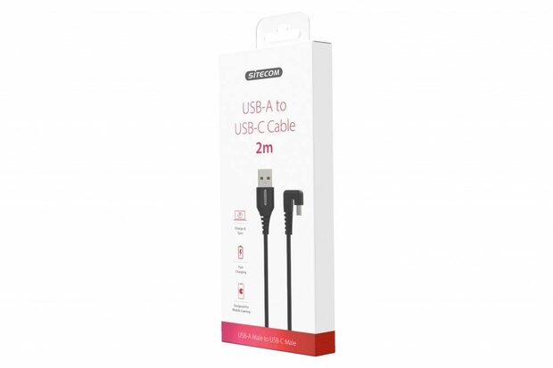 USB-A naar USB-C kabel (laden &amp; sync, snelladen, 2 m, zwart)