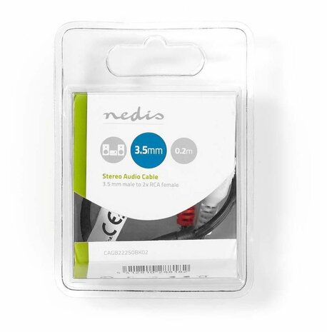 Stereo Audio Cable : 3,5 mm M naar 2 x RCA F (20 cm)