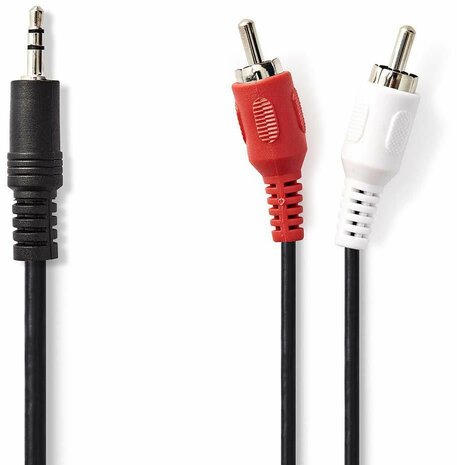 Audiokabel : 3,5 mm M naar 2 x RCA M (stereo, 1 m, zwart)