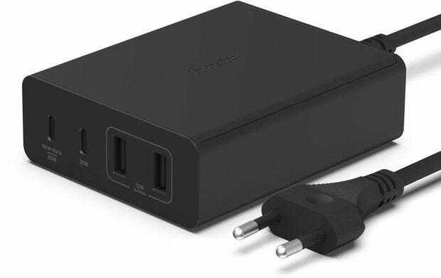 Boost Charge Pro Power adapter (GaN technology, 108 Watt, fast charge, PD 3.0, 4 output connectors 2 x USB, 2 x USB-C, zwart)