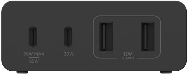 Boost Charge Pro Power adapter (GaN technology, 108 Watt, fast charge, PD 3.0, 4 output connectors 2 x USB, 2 x USB-C, zwart)