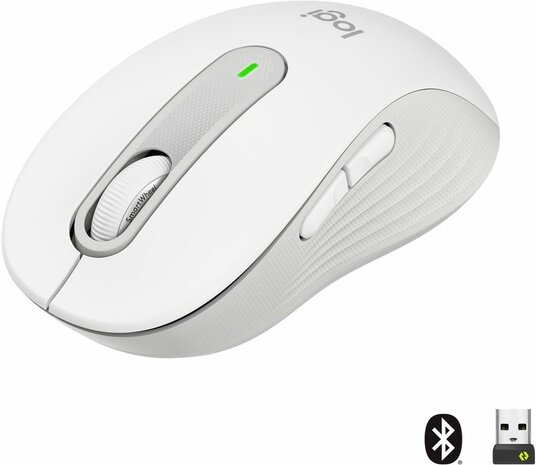 Signature M650 Mouse (5 knoppen, Bluetooth, 2,4 GHz, Bolt USB-receiver, wit)