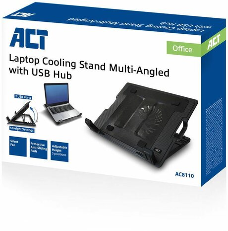 Notebook stand (met cooling fan, 2-poort USB 2.0 hub, 12&quot; tot 17&quot;, 125 mm, zwart)