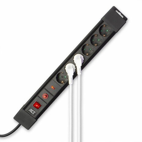 Power Strip met Surge Protection (6 stopcontacten, aan/uit schakelaar, 1,5 m kabel, zwart)