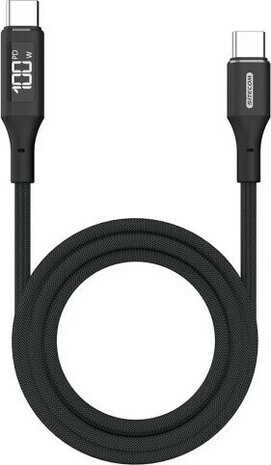 USB-C Laadkabel : USB-C M/M (LED-display met vermogensverbruik in Watt, 150 cm, zwart)