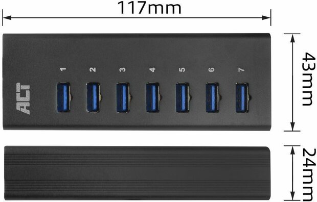 USB-Hub 7 poorten (incl. voeding 20 Watt, 7 x USB 3.2 Gen 1)