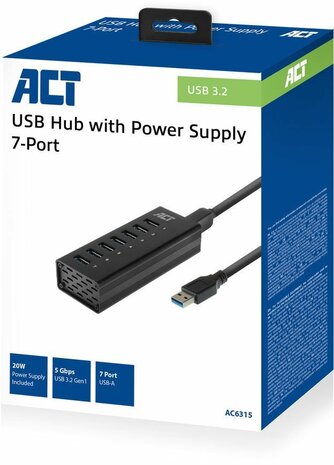 USB-Hub 7 poorten (incl. voeding 20 Watt, 7 x USB 3.2 Gen 1)