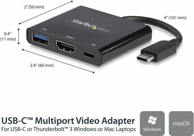 USB-C naar 4K HDMI Multifunction Adapter (USB-A poort, USB Type-C naar HDMI, zwart)