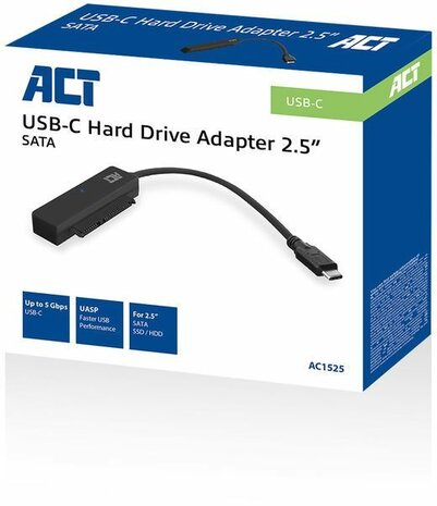 Storage controller : USB-C naar 2,5&quot; SATA (USB 3.2 Gen 1, zwart)