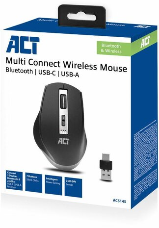 AC5145 Multi-Connect Mouse (rechtshandig, 7 knoppen, Bluetooth 5.0, USB wireless receiver, zwart)