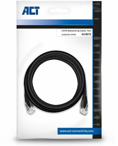 Patchkabel RJ-45 M/M (15 m, UTP, Cat 6, molded, zwart)