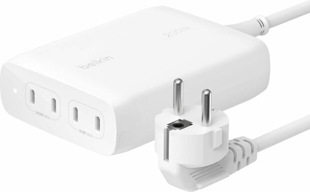 BoostCharge Pro Power adapter (GaN technology, 200 Watt, 5 A, Fast Charge, Power Delivery 3.1, 4 output connectors 24 pin USB-C, wit)