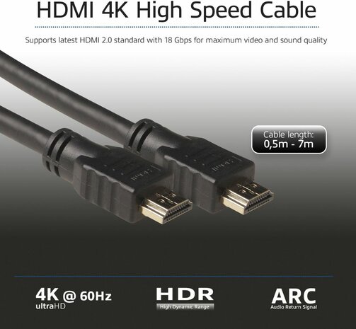 HDMI-kabel met Ethernet M/M (1 m, shielded, 4K support, zwart)