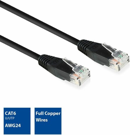 Patchkabel RJ-45 M/M (10 m, UTP, Cat 6, molded, zwart)