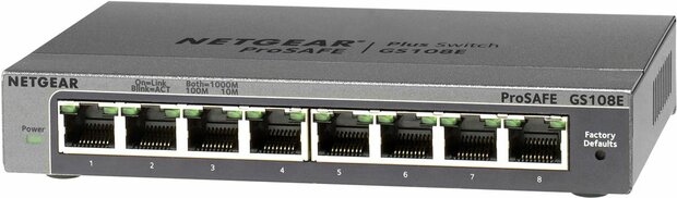 ProSafe Plus GS108Ev3 Switch (8 poorten, 10/100/1000, desktop, wall-mountable)