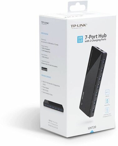 UH720 7-poorts USB 3.0 Hub (2 power charge poorten, incl. stroomadapter)