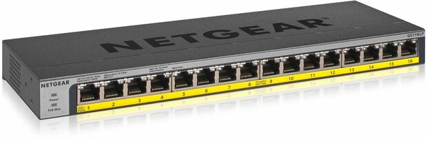 GS116LP Switch (16 x 10/100/1000, PoE+, rack-mountable, 76 Watt)