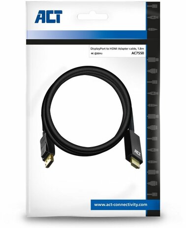 Adapterkabel : DisplayPort M naar HDMI M (1,8 m, zwart, 4K 30Hz 3840 x 2160 support)