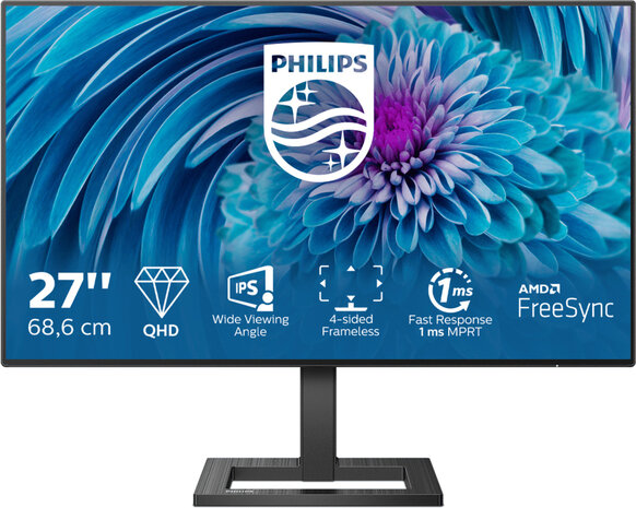 E-line 275E2FAE LED 27&quot;, 2560 x 1440, Quad HD, IPS, 1000:1, 1 ms, 2 x HDMI, DisplayPort, speakers, zwart