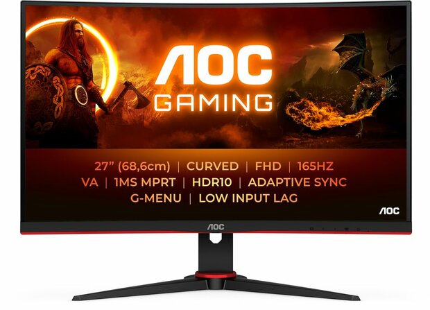 Gaming C27G2E/BK LED gaming curved 27&quot;, 1920 x 1080 Full HD, 165 Hz, VA, 3000:1, 1 ms, 2 x HDMI, VGA, DisplayPort, speakers, zwart/rood