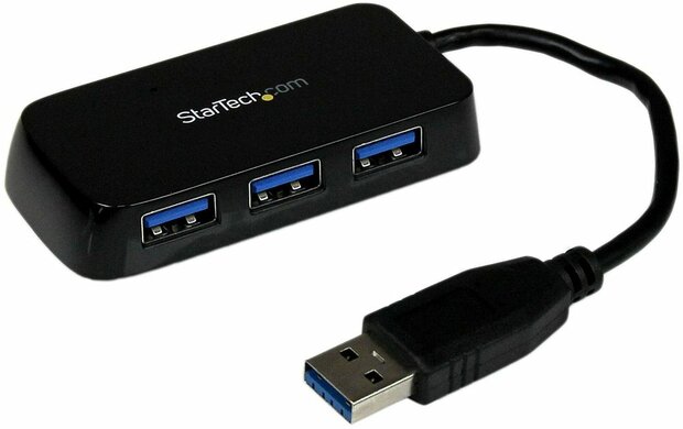 Portable 4-poort SuperSpeed Mini USB 3.0 Hub (zwart)