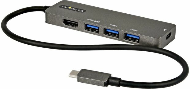 USB- C Multiport Adapter (USB-C naar HDMI 2.0b 4K 60Hz, 100 Watt Power Delivery Pass-Through, 4-poort 5 Gbps USB 3.0 Hub, USB Type-C Mini Dock, 30 cm)