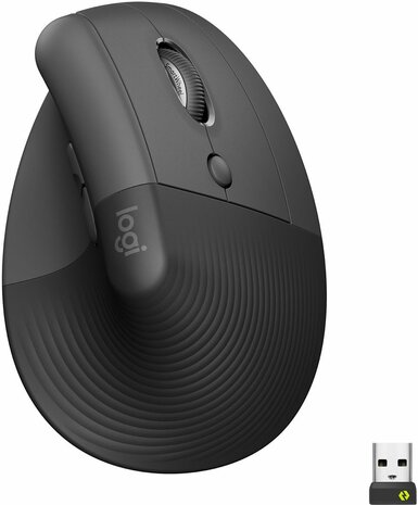 Lift Vertical Ergonomic Mouse (6 knoppen, Bluetooth, 2,4 GHz, Bolt USB-receiver, grafiet)