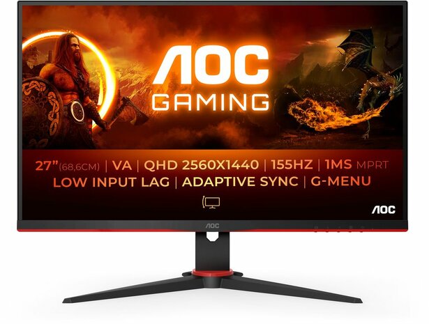 Gaming Q27G2E/BK LED 27&quot;, 2560 x 1440 QHD, 155 Hz, VA, 3000:1, 1 ms, 2 x HDMI, DisplayPort, zwart/rood