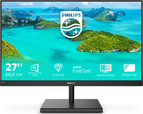 E-line 275E1S LED 27&quot;, 2560 x 1440, Quad HD, IPS, 1000:1, 4 ms, HDMI, VGA, DisplayPort, zwart