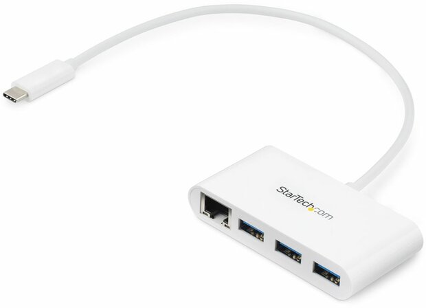 3-Poort USB 3.0 Hub (incl. Gigabit Ethernet LAN, USB-C, wit)