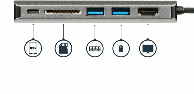 USB-C Multiport Adapter : SD card reader + 4K HDMI, GBLAN en 2 x USB 3.0