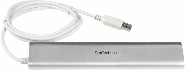 7 Poort Compact USB 3.0 Hub met ingebouwde kabel (aluminum USB Hub, zilver, Apple Stijl, USB 3 Hub, perfect voor MacBook, stevig design, inclusief stroomadapter, lichtgewicht)