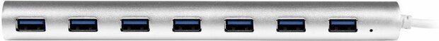 7 Poort Compact USB 3.0 Hub met ingebouwde kabel (aluminum USB Hub, zilver, Apple Stijl, USB 3 Hub, perfect voor MacBook, stevig design, inclusief stroomadapter, lichtgewicht)