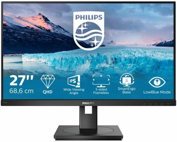 S-line 275S1AE LED 27&quot;, 2560 x 1440 QHD, IPS, 1000:1, 4 ms, HDMI, DVI-D, DisplayPort, speakers, zwart