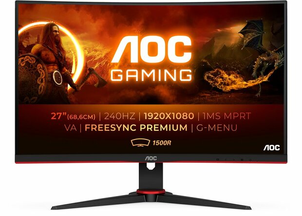 C27G2ZE/BK LED 27&quot;, curved VA Full HD, AMD FreeSync 240 Hz, 1920 x 1080, 2 x HDMI Brightness, zwart/rood